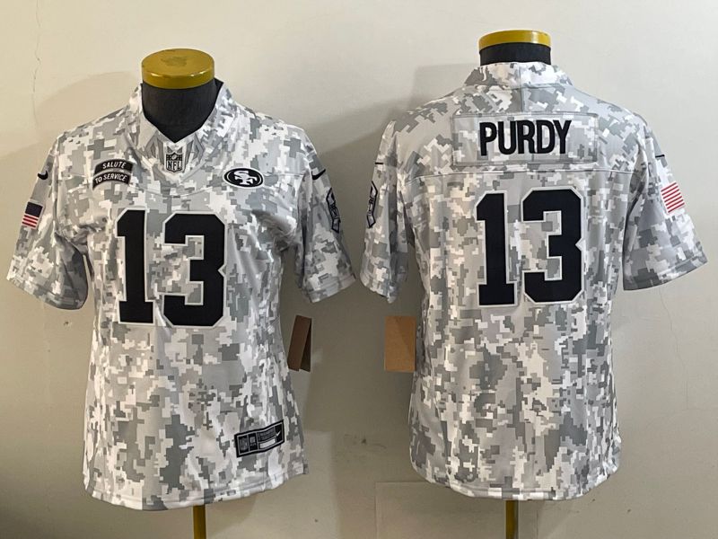 Women San Francisco 49ers #13 Purdy Nike Arctic Camo 2024 Salute to Service Limited NFL Jersey->kansas city chiefs->NFL Jersey